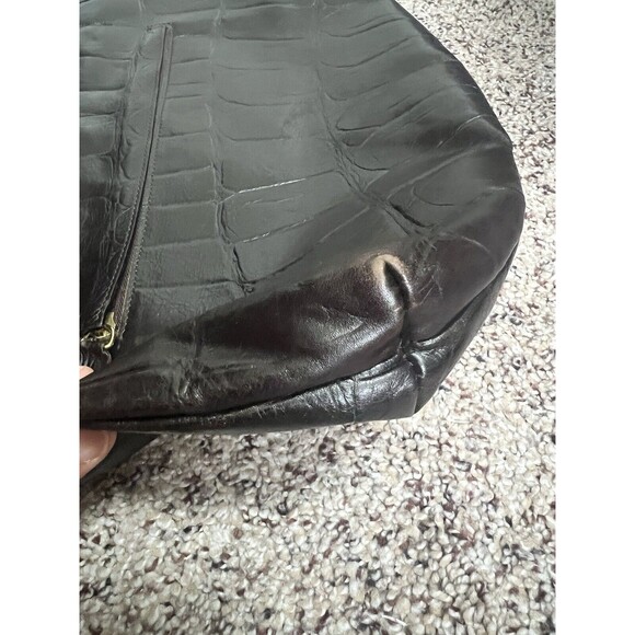 Falor Le Borse Purse Leather Brown 2 Woven 10" Handles Zip Made in Italy - Picture 12 of 13